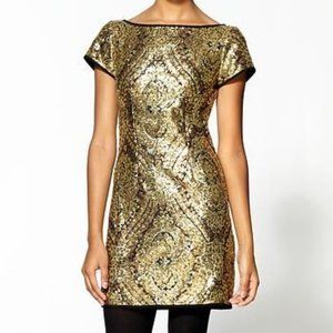 NANETTE LEPORE gold lace sequins NYE mini dress SOCIETY sz 6 paisley $349